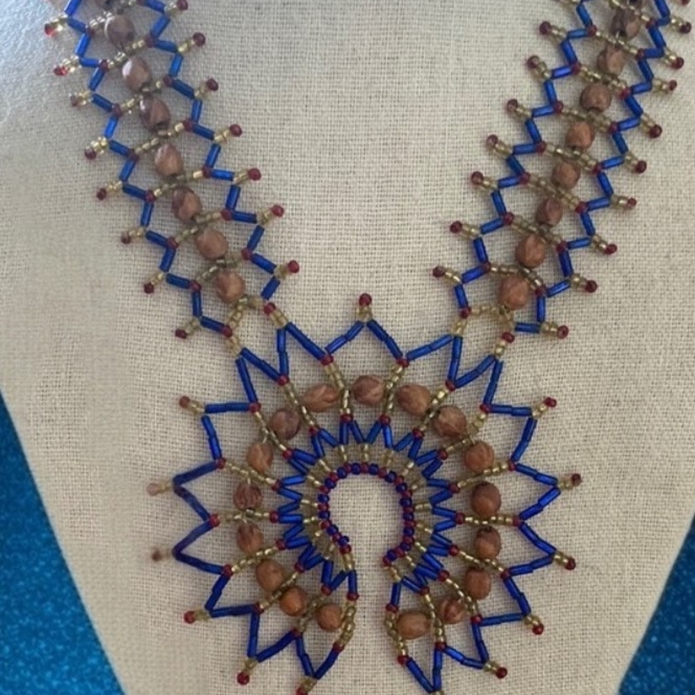 Elegant Blue and Gold Beaded Necklace